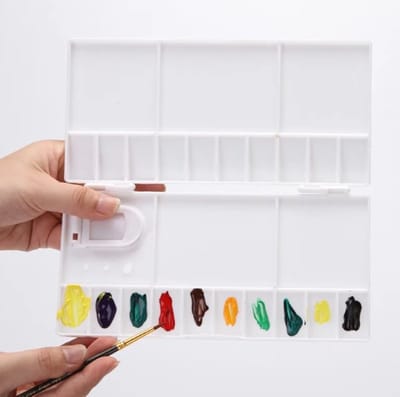 Actie4you® - Draagbare Witte Aquarelverf Doos - Opvouwbaar - Paletdoos met 25 vakjes - 25 vakjes waarvan 5 menggebieden, Kunststof verfpaletbak met Duimhouder - Aquarelverfbak groot