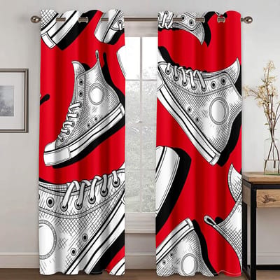 Digitaal bedrukt sneakerpatroon sport windgordijn woonkamer balkon huisdecoratie gordijnstof twee stuks W50xH130(CM)x2pcs&Grommet Top marineblauwe kleur