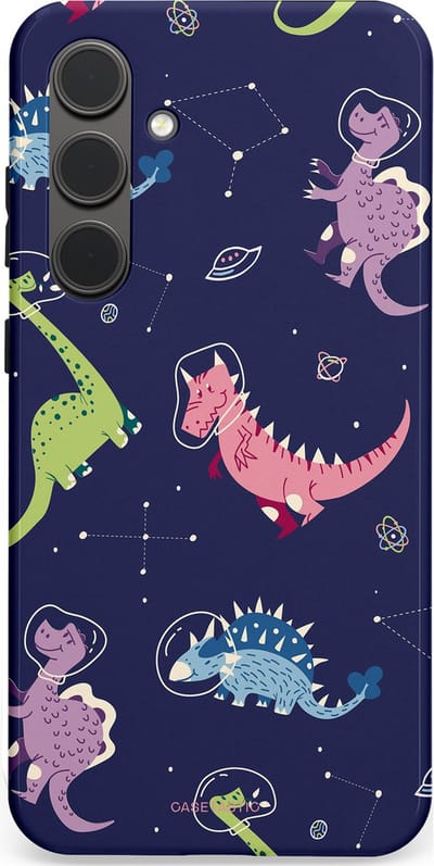 Casetastic hoesje geschikt voor Samsung Galaxy S24 Plus - Dubbellaagse bescherming - Rex in de ruimte - Fashion Case - Donkerblauw Donkergrijs