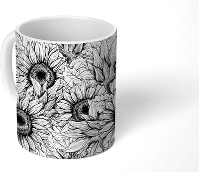 Mok - Koffiemok - Bloemen - Zonnebloem - Patroon - Mokken - 350 ML - Beker - Koffiemokken - Theemok