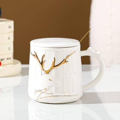 Keramische Mok Mok met Deksel Lepel Cadeau Kop Huishouden Waterbeker Meisjes Kantoor Koffiekop Opening Cadeau 401-500ml