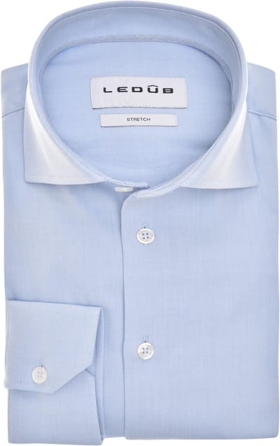 Ledub modern fit overhemd - popeline - lichtblauw - Strijkvriendelijk - Boordmaat: 38