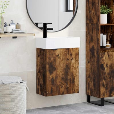 vidaXL - Badkamermeubel - met - kraan - Gerookt - eiken - 45,5 - x - 22,5 - x - 84 - cm