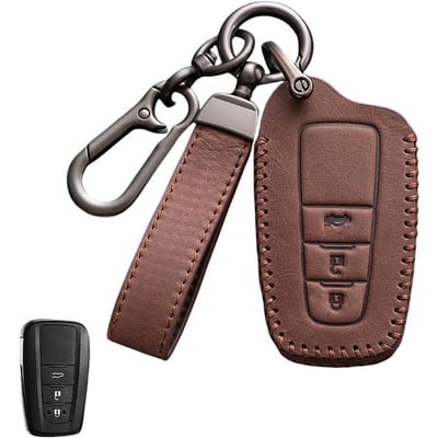 2/3 Knoppen Auto Sleutelhoesje Voor Toyota Prius Camry Corolla C-Hr Chr Rav4 Prado Oli Lederen Hoes Sleutelhanger Accessoires For Toyota gray