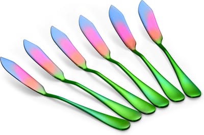 Alheco 6 botermesjes - Smeermessen - Kleine tapas mesjes - RVS - Regenboog
