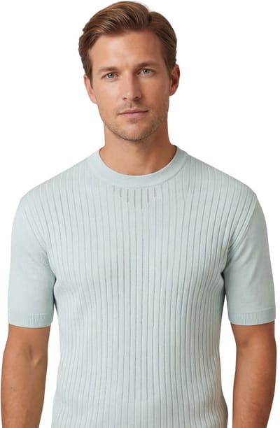 Boss Ajordino korte mouw T-shirt lichtblauw structuur normale fit