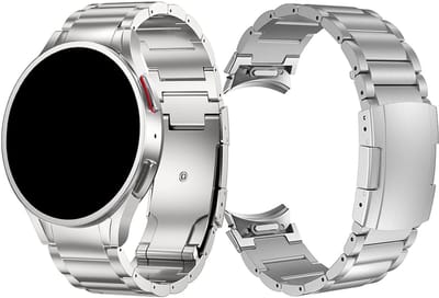 Stravo Titanium Schakel Bandje – Geschikt voor Samsung Galaxy Watch 7 (40mm & 44mm) / FE / 6 / 6 Pro / 5 / 5 Pro / 4 / 4 Classic – Luxe Titanium Horlogeband met Snelsluiting voor Samsung Galaxy Watch 4-5-6-7 Alle Varianten - Zilver