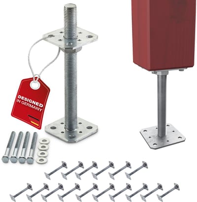 SOTECH set van 16 paaldragers 80 x 80 x 250 mm, M24-schroefdraad, thermisch verzinkt staal, in hoogte verstelbare voetplaat, schroefbare paalhouder, weerbestendig