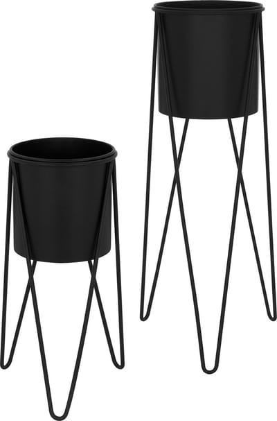 Set van 2 bloemenstandaards 27x27x48,5 / 35,5x34x75 cm zwart staal ML-Design
