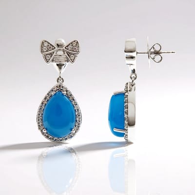 Cavill - Zilveren Oorbellen - 925 Sterling Zilver - 8,73 ct Blauwe Chalcedoon - 1,24 ct Zirkonia - Druppelvormig Elegant Design - 31 mm Dames Sieraden