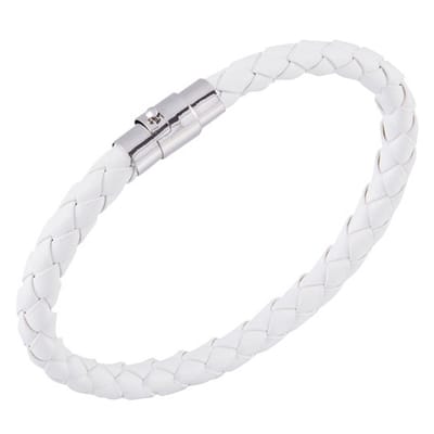 Gevlochten Leren Armband met Stalen Sluiting - Wit - Armbanden Heren Dames - Papa Cadeau Voor Mannen - Vaderdag