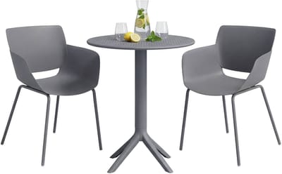 CLP Siora tuinmeubelset - 2 bistrostoelen - ronde tuintafel Ø60 cm - weerbestendige balkonset - voor terras en tuin - donkergrijs