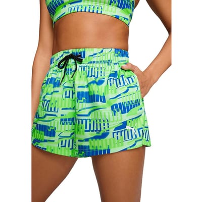 Puma Geweven zwemshorts voor dames met herhalend logo (Groen)