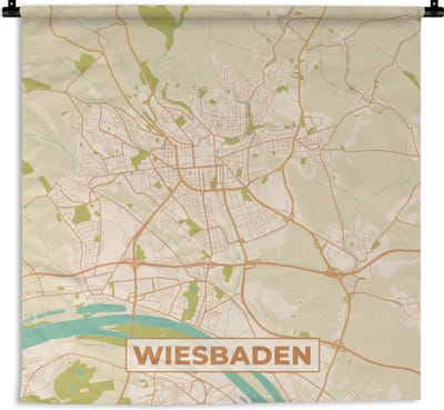 Wandkleed - Wanddoek - Plattegrond - Wiesbaden - Vintage - Kaart - Stadskaart - 180x180 cm - Wandtapijt