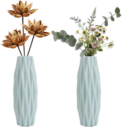 Dailygoods- Kunststof Vaas - 2 Stuks - Imitatie Keramische Vaas - Lichtgewicht en Onbreekbaar - Scandinavisch Design - Matte Afwerking - Decoratieve Vaas