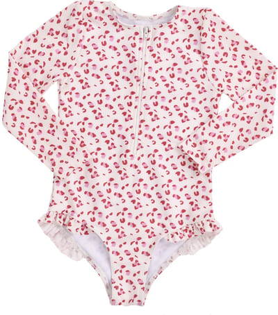 Swim Essentials UV Badpak Meisjes Met Lange Mouwen - Oudroze - Leopard - 146/152