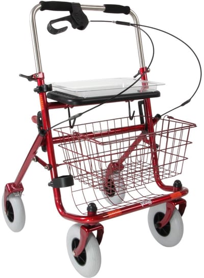 Rollator 43 cm zitbreedte - Premis Provo - Tot 120 kg - In hoogte verstelbaar - Duwbeugel - Met één hand te bedienen - Rechtshandig -Metallic Rood