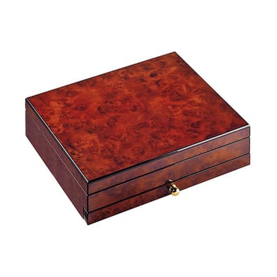 Zakhorlogebox voor 6 horloges, kast in hoogglans iepenhoutlook, lade met magneetsluiting, zonder horloges