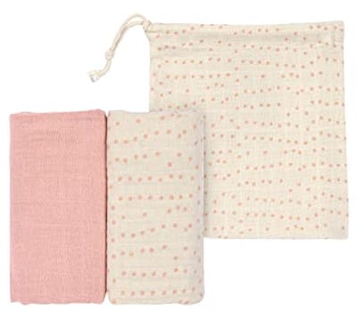 Baby inbakerdeken set - 2-delige katoenen inbakerdoek 60 x 60 cm M roze
