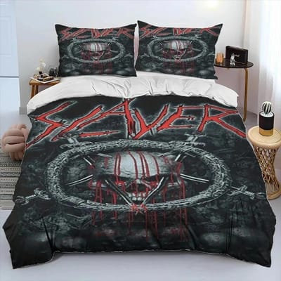 Slayer Heavy Metal Band Muziek Dekbedovertrek Beddengoedset, Dekbedovertrek Bedset Quiltovertrek Kussensloop, King Queen Size Beddengoedset Kinderen 70x133cm 2pcs