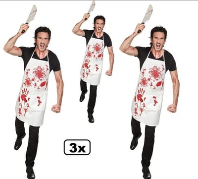 3x Bloody schort slager - Horror halloween bloed griezel slager schort