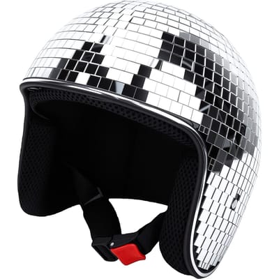 Casque Disco avec Visière Rétractable ABS Verre Réfléchissant Casque Costume Punk pour Fête Bar Club Performance Scénique