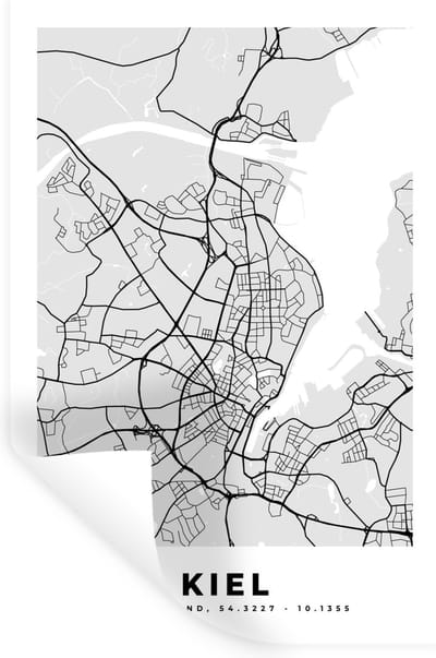Muurstickers - Sticker Folie - Stadskaart - Plattegrond - Kiel - Kaart - Duitsland - 20x30 cm - Plakfolie - Muurstickers Kinderkamer - Zelfklevend Behang - Zelfklevend behangpapier - Stickerfolie