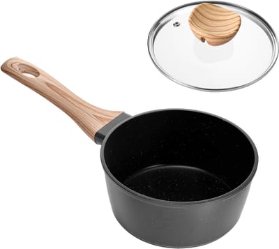 1.42 L Nonstick sauspan Met Glazen Deksel, Veelzijdige Kookpan Met Verwijderbare Handvat, Kleine Keuken Sauspan Met Coating, Geschikt voor Inductie, Zwart