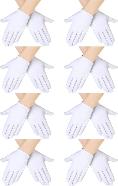 8 Paar Kinderen Katoenen Handschoenen voor Halloween Kostuum - Zachte Witte Handschoenen voor Jongens en Meisjes, Fantasiekleding en Cosplay Accessoires