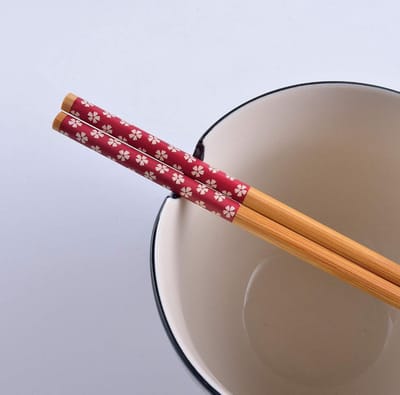 Porseleinen Ramen Noedelkom Set van 2-51 inch - Japanse Stijl - 470 ml - Bamboe Eetstokjes - Chinese Karakters - Zegen