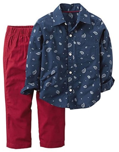 Gestreepte Flanellen Overhemden en Canvas Broek Set voor Baby Jongens