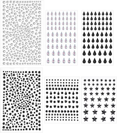 6 Vellen Face Gems Stick on, Zelfklevend Face Diamonds Strass voor Make-up Face Jewels Stickers Nail Gems voor Halloween Feest Gezicht Oog Buik Lichaam Decoraties