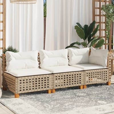 vidaXL - Tuinbank - 3-zits - met - kussens - poly - rattan - beige