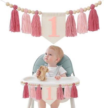 Dailygoods- Hoogstoelbanner Handgemaakt - Verjaardag Decoratie - Tafelkleed - Feestdecoratie - Roze - Kwaliteitsstof - Verjaardagsdecoratie