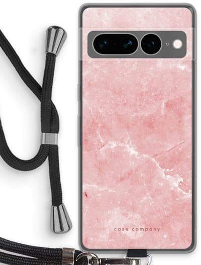 Case Company® - Hoesje met koord geschikt voor Google Pixel 7 Pro hoesje met Koord - Roze marmer - Telefoonhoesje met Zwart Koord - Bescherming aan alle Kanten en Over de Schermrand