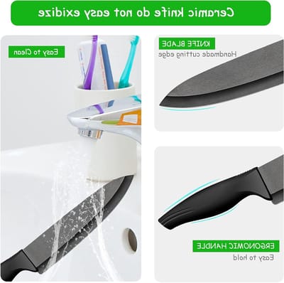 Professioneel Keramisch Koksmes 7 Inch met Ergonomisch Handvat en Scherpe Blade voor Vlees, Brood, Groenten en Fruit - Zwart
