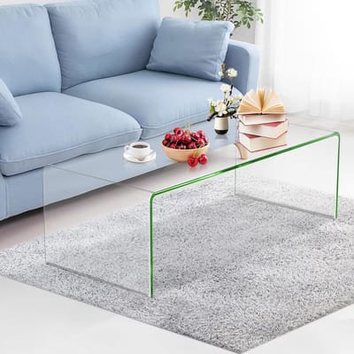 Glazen Salontafel - Moderne Tafel - Woonkamer Decoratie - Afgeronde Randen - 108x50x35 cm - Transparant