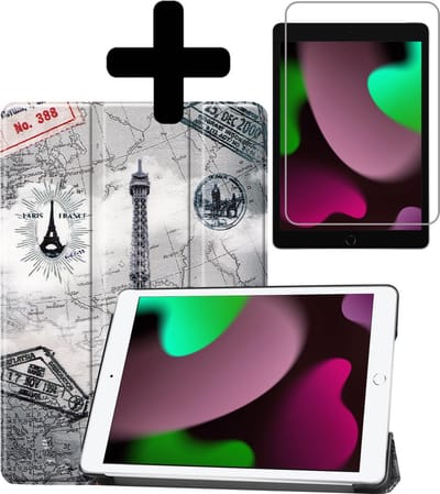 Hoes - Geschikt voor Apple iPad 9 (2021) - 10.2 inch - 9e Generatie - Met Screenprotector - Trifold Bookcase - Hard Cover - Hardcover Book Case - Tablet Hoesje - Eiffeltoren