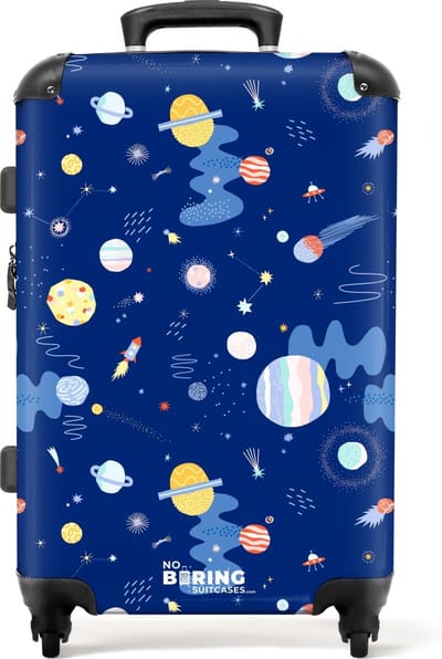 NoBoringSuitcases.com® - Kinderkoffer jongen - Kindertrolley jongens - Blauwe ruimte - Koffer kind groot - Rolkoffer lichtgewicht - Reiskoffer met 4 wielen - Grote trolley XL - 20 kg bagage