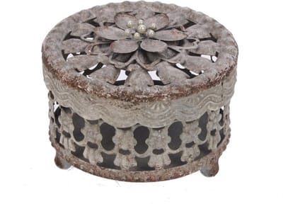 Doosje Bloem grijs rond Ø9,4x6,8cm