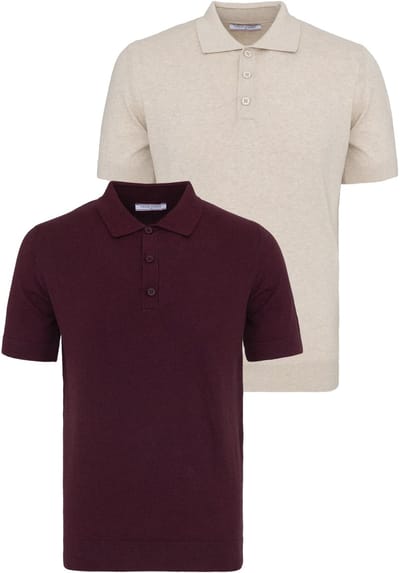Felix Hardy Polo Shirt Korte Mouwen 100% Katoen - 2 Pack Heren Beige-Bordeaux - L
