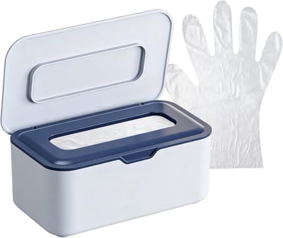 Doekjescontainer Navulbaar - Doekjesdoos Houder - Hygiënisch Opbergen - Stofdichte Deksel - 20x125x9 cm - Blauw