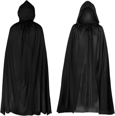 Halloween Zwarte Cape met Kap, Middeleeuwse Cloak voor Heksen Cosplay, Verkleedkleding voor Kinderen, 90 cm, Perfect voor Maskerbal en Feestjes