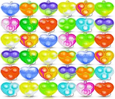 EmmyRovi Hartvormige Fidget Hangers Set van 10 – Pop It Sleutelhangers – Uitdeelcadeautjes Kinderfeestje