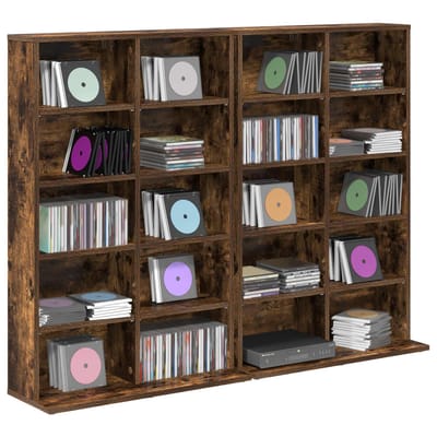 vidaXL - CD - Kast - 2 - st - Gerookt - eiken - 65 - x - 23,5 - x - 97,5 - cm - Bewerkt - hout