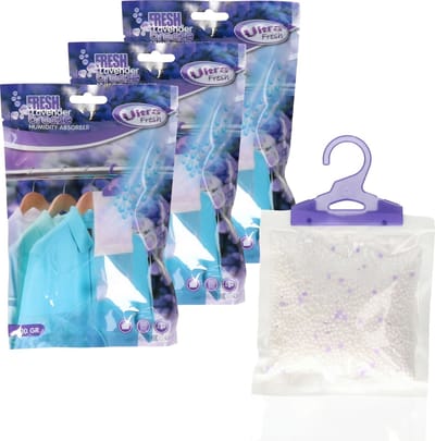 Ultra Fresh Vochtopnemer met geur - 3x - lavendel - vochtonttrekker - tegen schimmel en geur - 210 gram