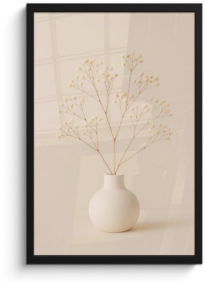Poster in lijst - Fotolijst 40x60 cm - Posters - Vaas - Takken - Bloemetjes - Wit - Posterlijst zwart - Decoratie - Wanddecoratie woonkamer - Muurdecoratie slaapkamer