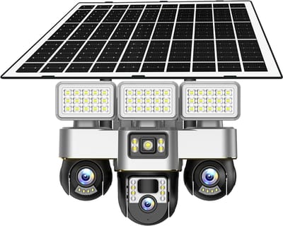 Narvie 4G Solar Buiten Beveiligingscamera – 3-Lens 2K Ultra HD | Draadloos met Zonnepaneel | PTZ 355° Auto-Tracking | AI Bewegingsdetectie | Nachtzicht | SIM-kaart inbegrepen