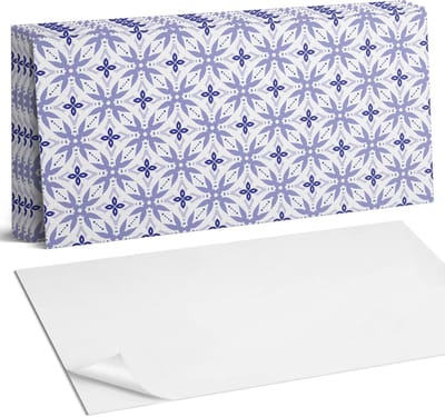 Coloray Plaktegels - Geometrisch patroon met bloemen Wandtegel Zelfklevend - 60 cm x 30 cm - Blauw Plaktegels - 6 stuks - Rechthoek PVC Tegels - Plaktegels Keuken - Zelfklevende Vloertegels Badkamer - Vinyl Tegels - Zelfklevende Wandtegels