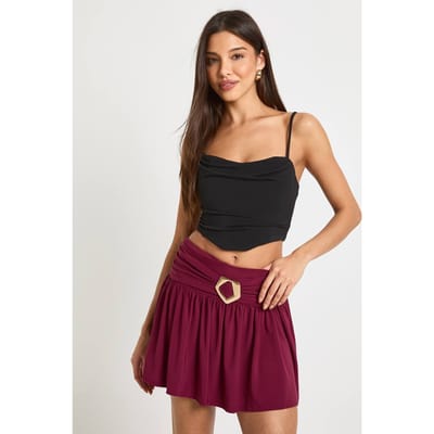 boohoo Dames Slinky skort met trimdetail en rucheszoom | Burgundy | Maat: 6